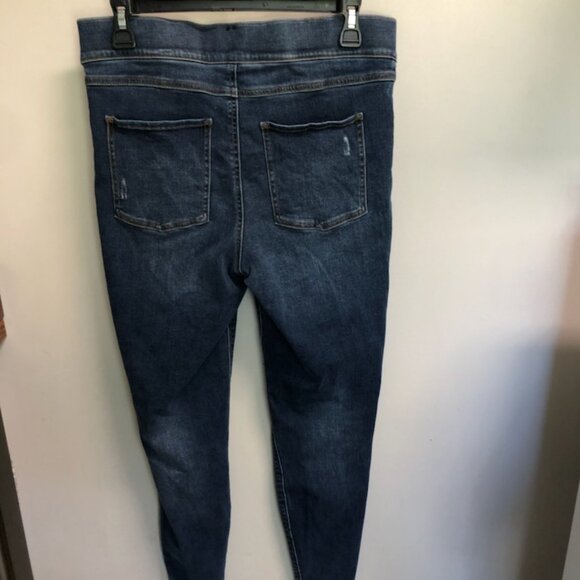 Spanx Distressed Ankle Open Hem Skinny Pullon High Rise Jeans Size Large - Picture 5 of 6